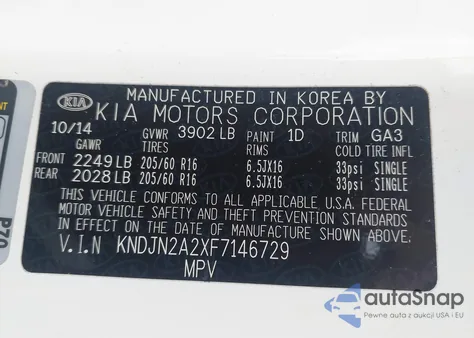 2015 Kia Soul from USA, damaged, VIN KNDJN2A2XF7146729